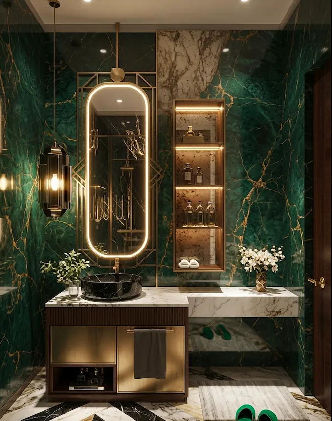 Luxury emerald marble bathroom design