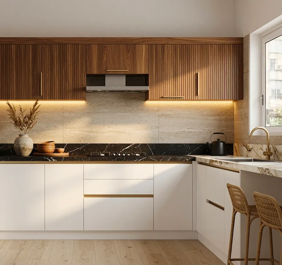 Modular kitchen with wooden cabinets, Electronic City